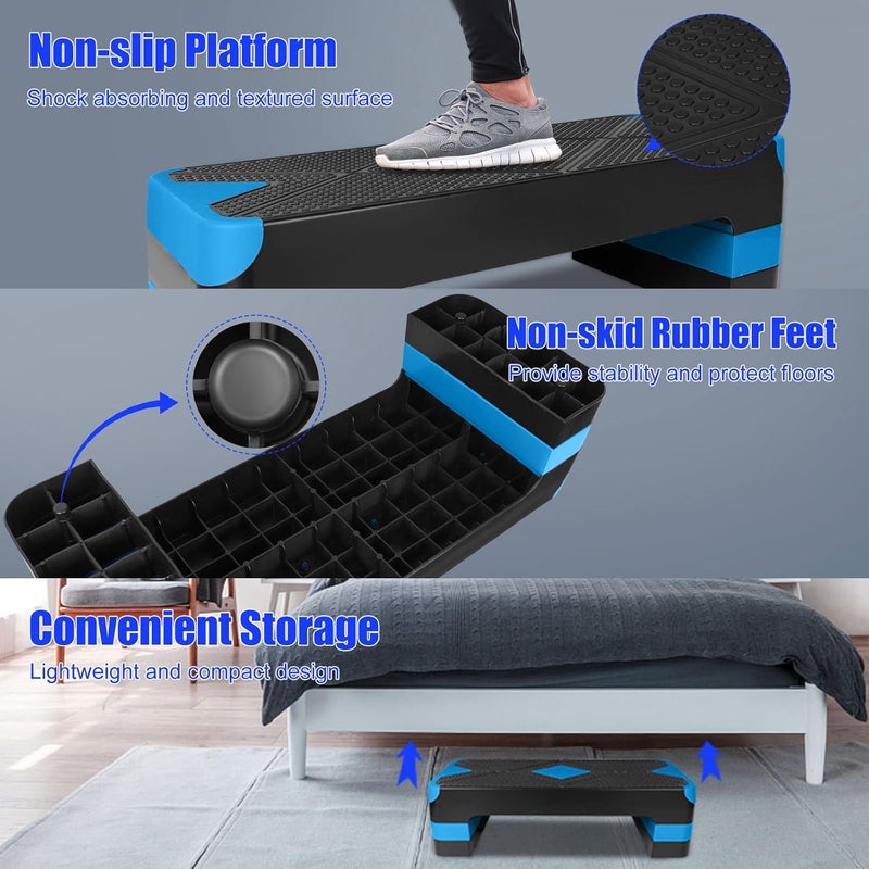 HooKung Adjustable Workout Aerobic Stepper in Fitness & Exercise Step Platform Trainer 3 settings adjustable height 4”-6”-8” - Image 5